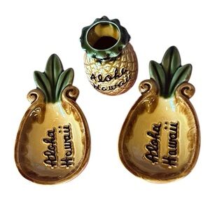 Vintage Pineapple Shaped CeramicAloha Hawaii Toothpick Holder & Trinket Dishes